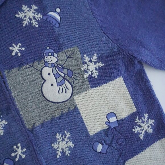 Vintage Croft Barrow Petite Purple Grey Embroidered Snowman Christmas Cardi S - Picture 10 of 11